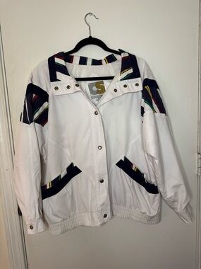 Vintage 1980’s White Windbreaker Jacket with Navy Trim